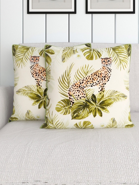 

Home Centre White & Green Set of 2 Quirky Square Cushion Covers