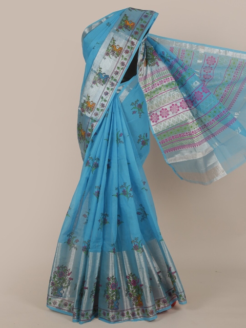 

Pothys Blue & Pink Floral Zari Pure Cotton Saree