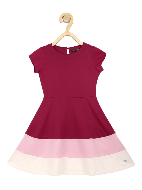 

Allen Solly Junior Maroon & Pink Colourblocked Fit and Flare Dress