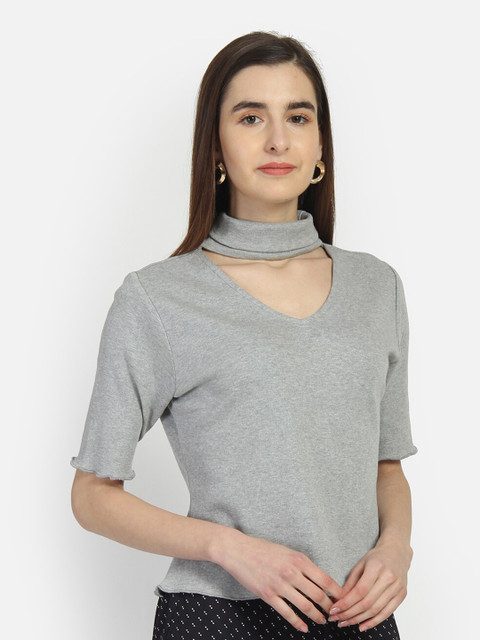 

Yaadleen Grey Choker Neck Regular Top