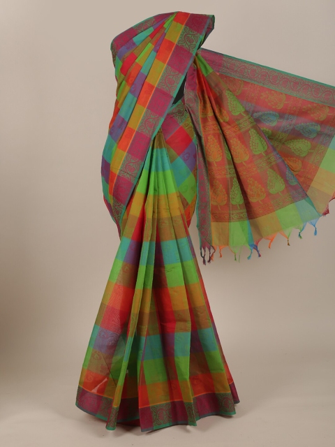 

Pothys Green & Blue Checked Pure Cotton Saree