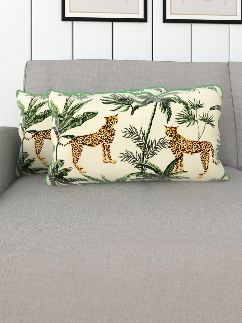 

Home Centre White & Green Set of 2 Quirky Rectangle Cushion Covers