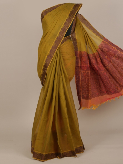 

Pothys Green & Brown Paisley Pure Cotton Saree
