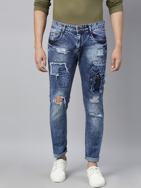 

CINOCCI Men Blue Slim Fit Mildly Distressed Heavy Fade Jeans