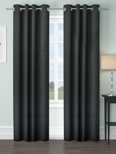 

VRINDA Black & Silver-Toned Set of 2 Black Out Door Curtain