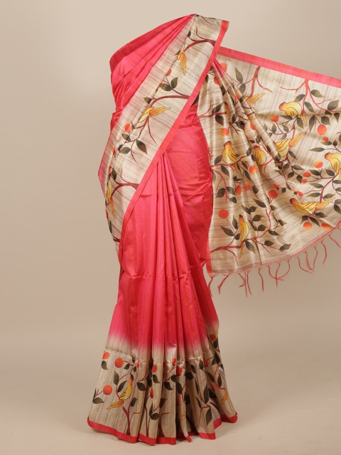 

Pothys Pink & Beige Jute Silk Saree