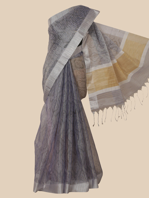 

Pothys Grey Striped Tissue Saree