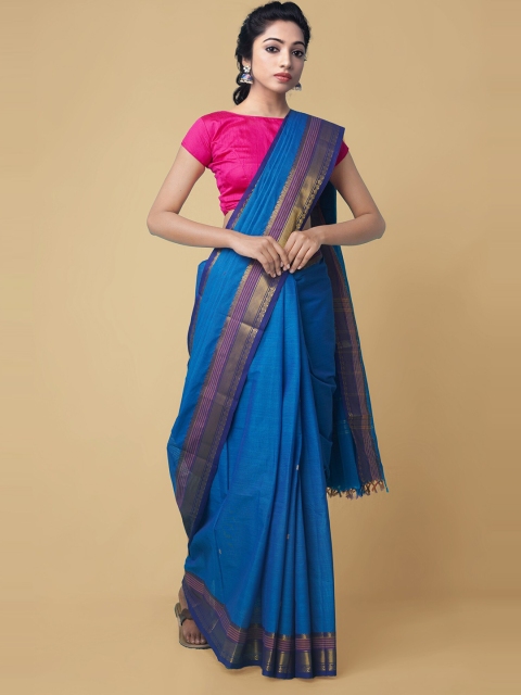 

Unnati Silks Blue & Gold-Toned Zari Pure Cotton Pavni Saree
