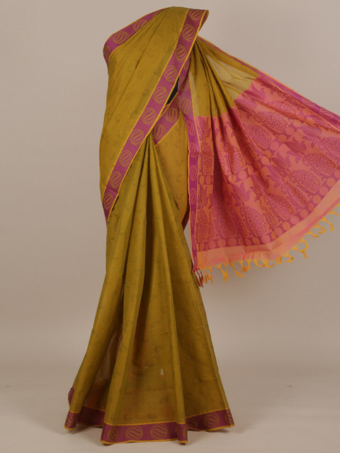 

Pothys Green & Pink Ethnic Motifs Pure Cotton Saree