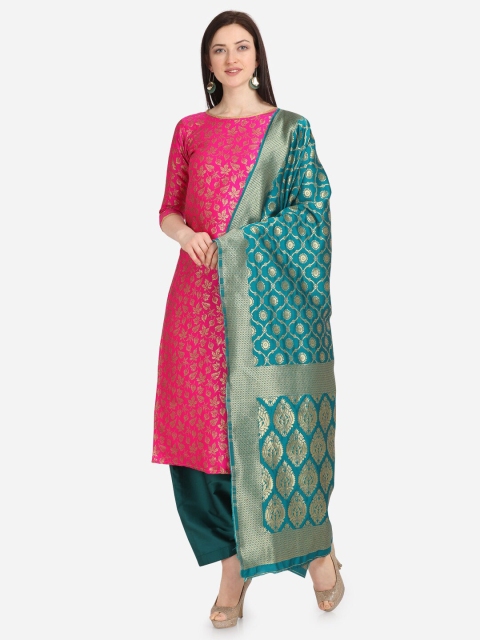 

Kvsfab Pink & Green Unstitched Dress Material