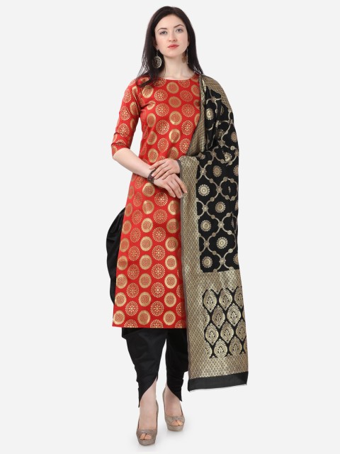 

Kvsfab Women Red & Black Ethnic Motifs Unstitched Dress Material