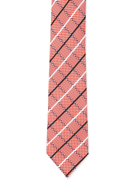 

Peter England Men Orange & White Woven Design Broad Tie