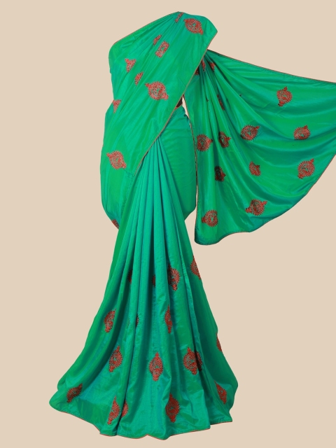 

Pothys Green & Rust Red Embroidered Art Silk Saree