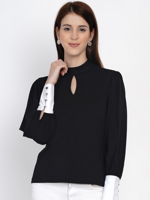

Texco Women Black Keyhole Neck Cuff Sleeve Regular Top