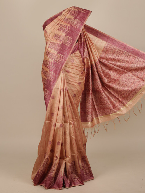 

Pothys Peach & Purple Ethnic Motifs Jute Silk Saree