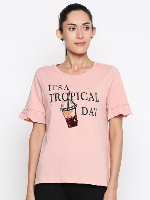 

People Women Peach Typography Printed T-shirt