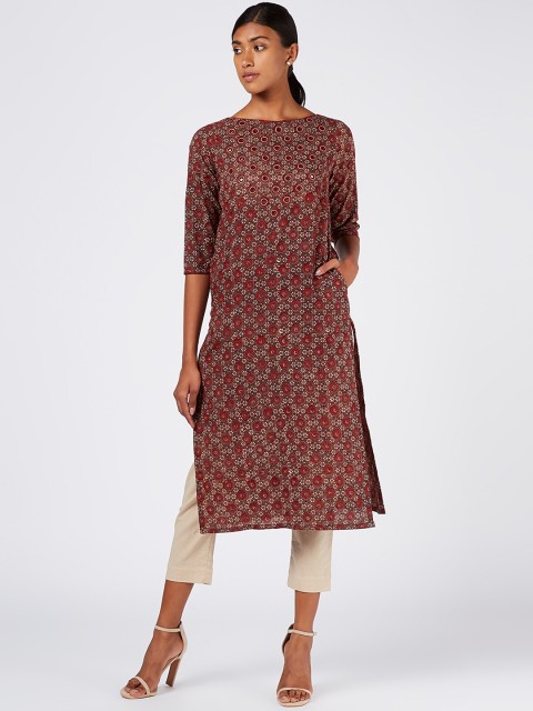 

OKHAI Women Coffee Brown Ethnic Motifs Printed Handloom Kurta