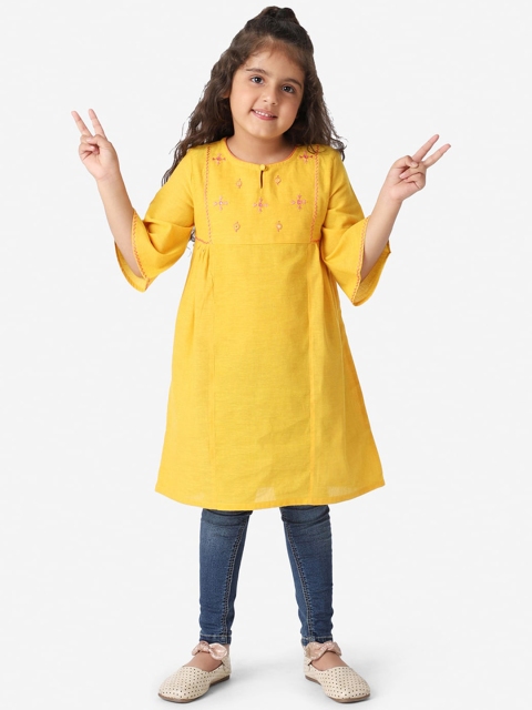 

Fabindia Girls Yellow Ethnic Motifs Embroidered Thread Work Kurta