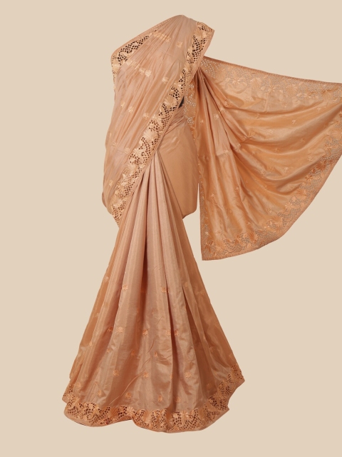 

Pothys Peach Ethnic Motifs Embroidered Art Silk Saree