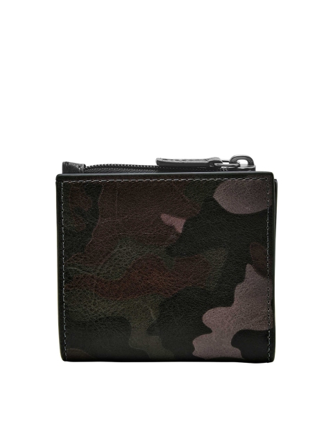 

Fossil Men Black & Brown Camouflage Printed Leather Two Fold Wallet