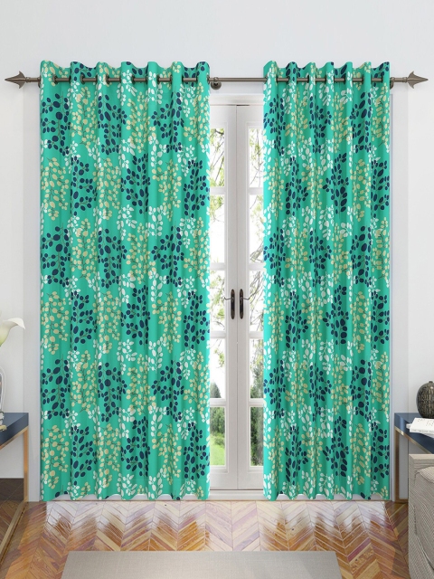 

Divine Casa Green & White Set of 2 Floral Sheer Door Curtain