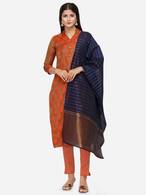

Kvsfab Orange & Gold-Toned Woven Design Satin Unstitched Dress Material