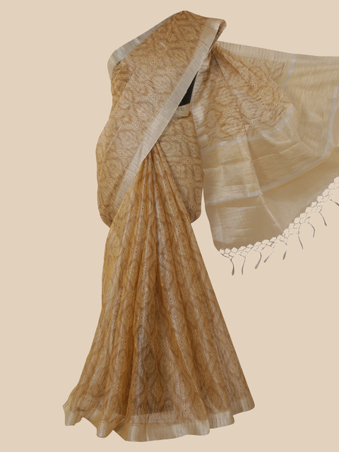 

Pothys Beige & Silver-Toned Ethnic Motifs Tissue Saree