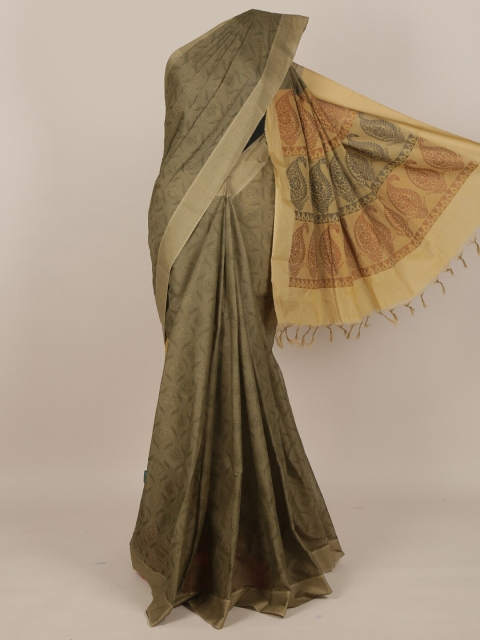 

Pothys Olive & Beige Pure Cotton Khadi Saree
