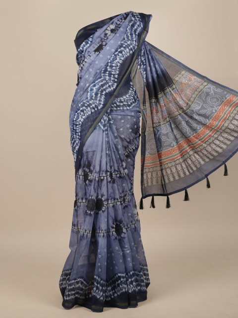 

Pothys Blue & White Tie and Dye Jute Silk Saree