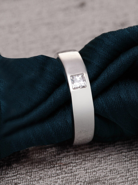 

Clara Women Silver-Toned & White CZ-Studded Adjustable Band Finger Ring