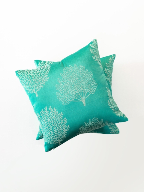 

Home Centre Turquoise Blue & White Set of 2 Floral Square Cushion Covers