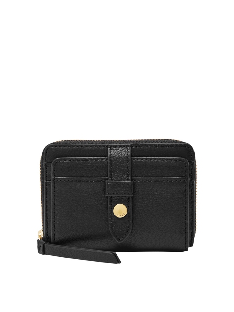 

Fossil Women Black Textured Leather Zip Around Wallet