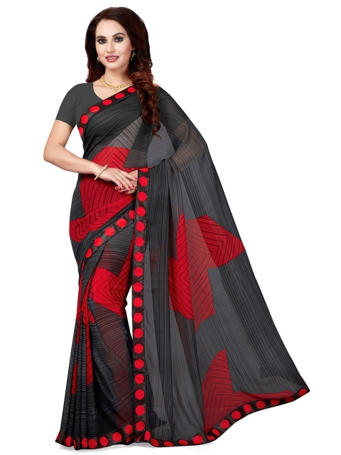 

KALINI Black & Red Geometric Printed Poly Georgette Saree