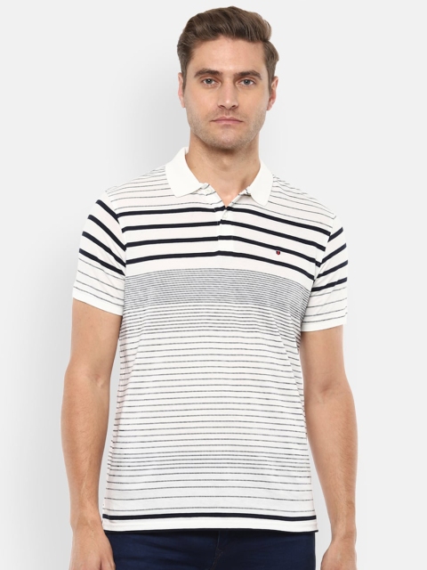 

Louis Philippe Sport Men White Striped Polo Collar Applique Slim Fit T-shirt
