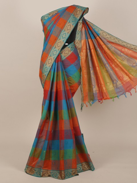 

Pothys Red & Blue Checked Pure Cotton Saree