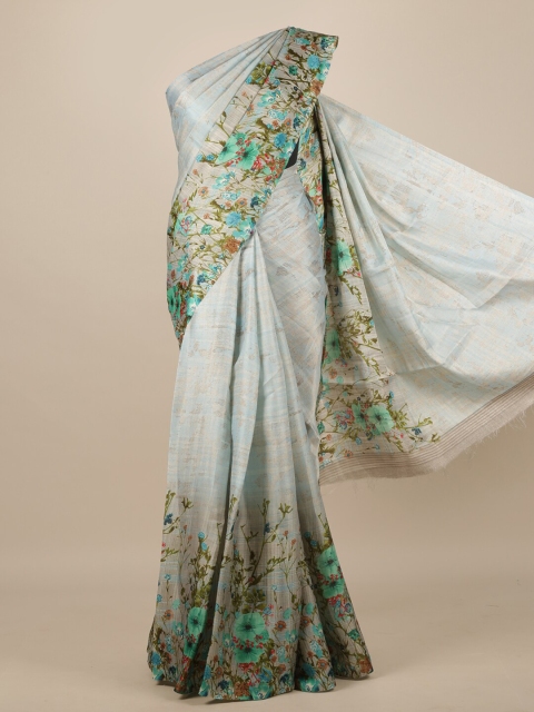 

Pothys Blue & Green Floral Jute Silk Saree