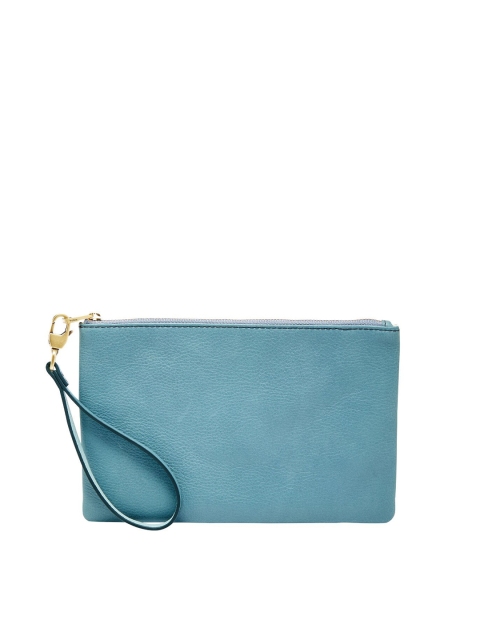 

Fossil Women Turquoise Blue Solid Leather Zip Around Wallet