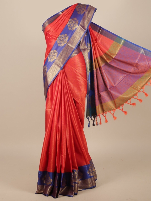 

Pothys Pink & Blue Woven Design Zari Jute Silk Saree