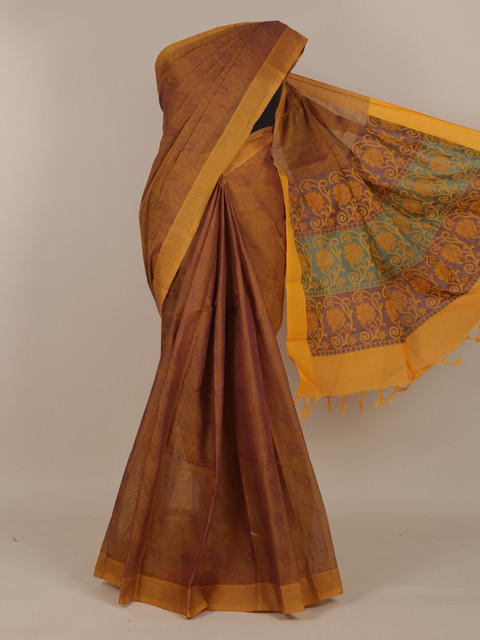 

Pothys Brown & Yellow Zari Pure Cotton Saree
