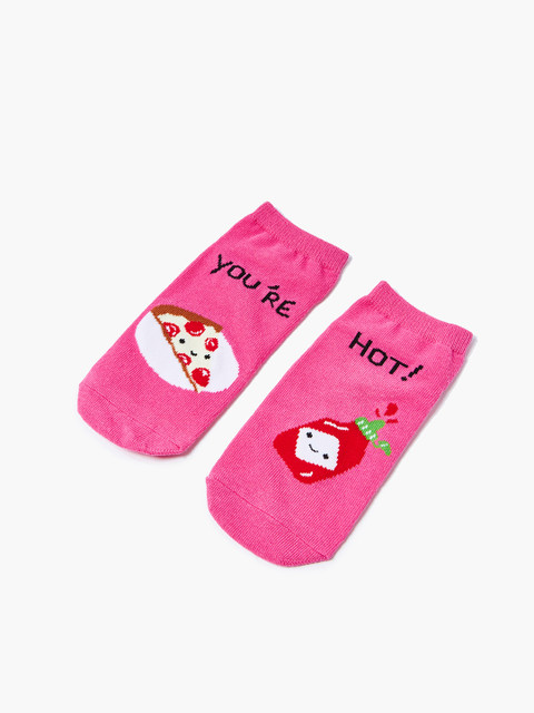 

FOREVER 21 Women Pink & Red Youre Hot Printed Ankle-Length Socks