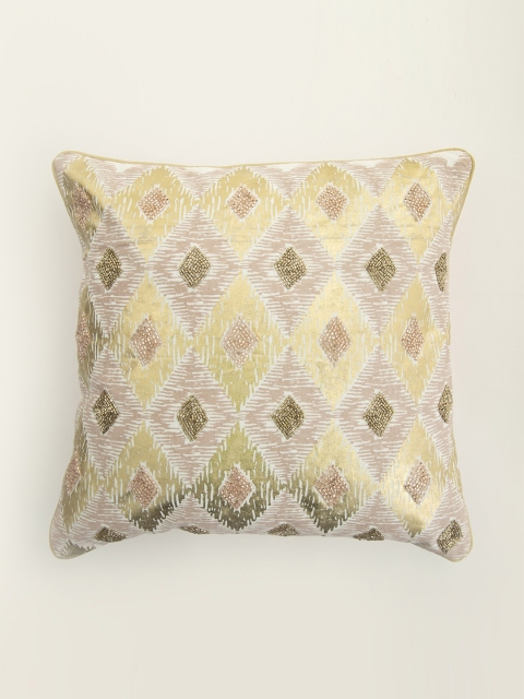 

Home Centre Peach-Coloured & Green Geometric Square Cushion Covers