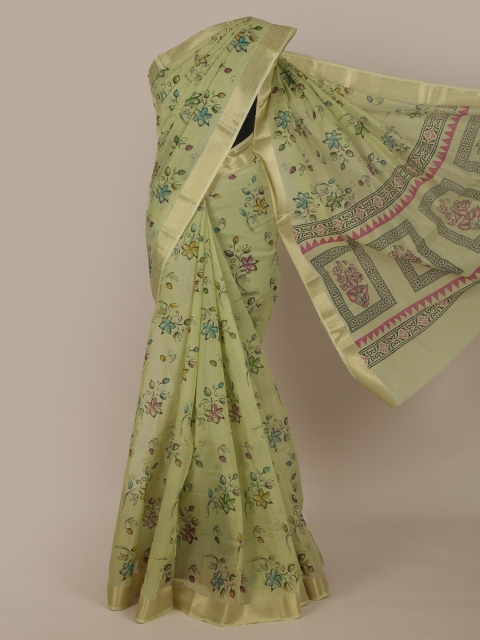 

Pothys Green & Pink Floral Zari Cotton Blend Saree