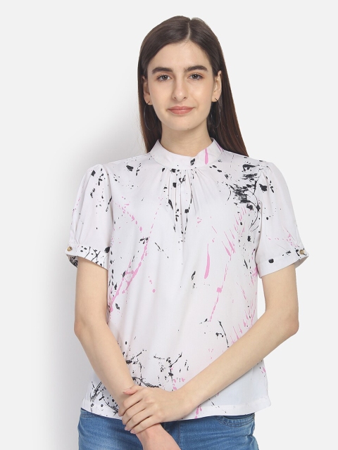 

Yaadleen Women Off-White Abstract Printed Crepe Regular Tops