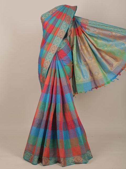 

Pothys Red & Blue Checked Pure Cotton Saree