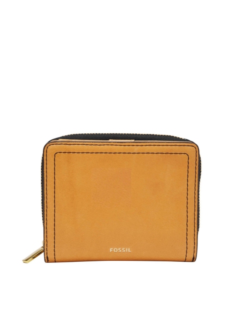 

Fossil Women Mustard Yellow Textured Leather Zip Around Wallet