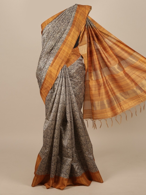 

Pothys Tan Brown & Black Jute Silk Saree