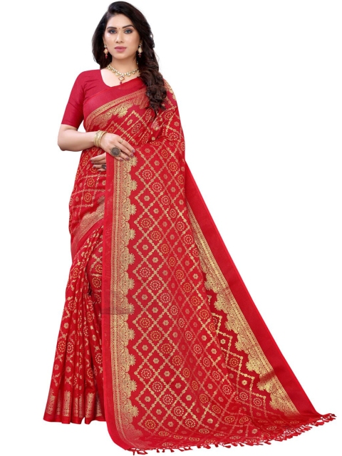 

KALINI Maroon & Gold-Toned Bandhani Poly Cotton Saree