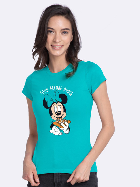 

Bewakoof Women Blue Mickey Mouse Printed Round Neck T-shirt