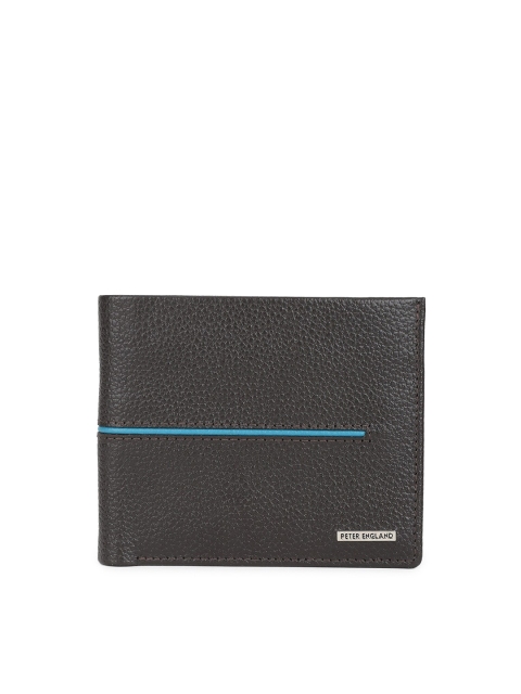 

Peter England Men Grey Self Design Leather Two Fold Wallet