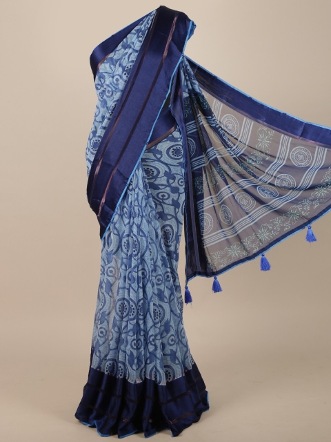 

Pothys Blue Ethnic Motifs Printed Saree
